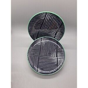 Threshold 2 Striped Appetizer Side Plates Navy White Aqua 6" Stoneware Target